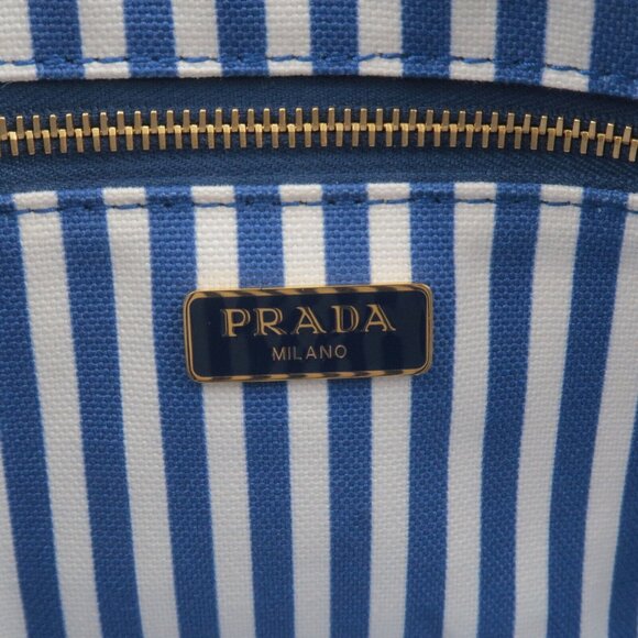 Auth PRADA Capana Cometic Pouch Blue Canvas Leather - Picture 16 of 16